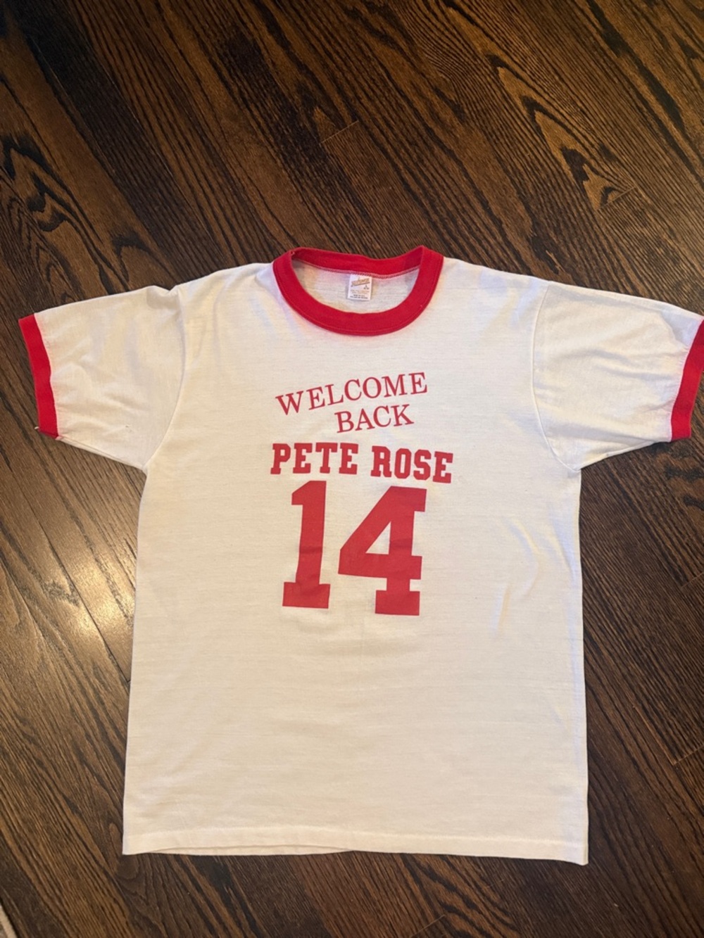 Vintage 1984 Pete Rose #14 Welcome Back Cincinnati Reds Ringer Tee